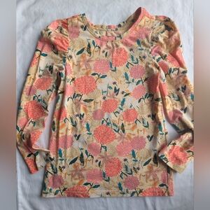 Tea Collection Size 5 Long Sleeve T-shirt Flowers & Dogs Print Girls